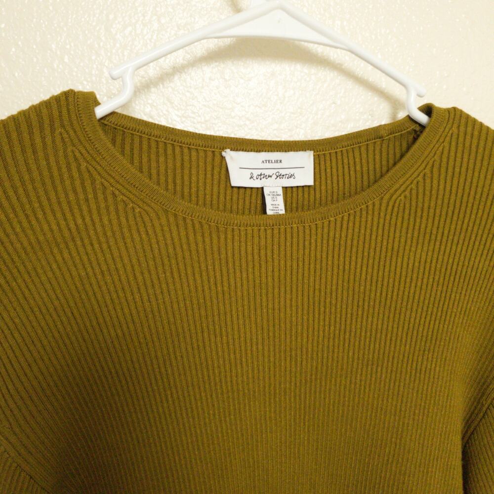 & OTHER STORIES Khaki Ribbed Rib Knit Sweater Top - Picture 7 of 12